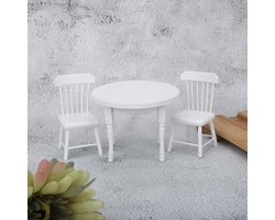 Miniatuur Tafel Stoelen - Poppenhuis Meubels - Poppenhuis Decoratie - Veilig Hout Materiaal - Schaal 1:12 - Wit