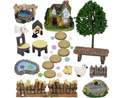 Miniatuur Tuin Accessoires - Feeën Tuinset - Decoratie Creëren - Handgemaakt Met Details - 32 Stuks - Licht Neutraal
