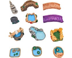 Miniatuur Tuinaccessoires - Micro Landschap Ornamenten - DIY Knutselen - 12 Stuks Set - Realistisch Harsdecor - Multi-color