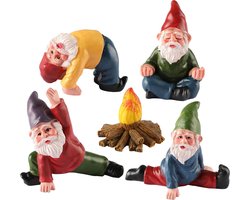 Miniatuur tuinkabouters ornament buiten hars elf standbeeld grappige kabouter fee tuinaccessoires voor terras tuin gazon of huis tuin decoraties set van 5 (yoga-serie)