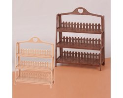 Miniatuurrek 3-traps voor bloemen en desserts, decoratief presentatierek voor verzamelstukken en accessoires in licht en donker hout, 2 stuks