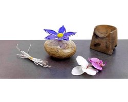 Miniatuururn van grijze steen met blauwe bloem - Urn voor as - Urn voor crematie - Urn ter nagedachtenis - Kleine urn - Urn van glas - Urn voor huisdier - Urn voor hond - Urn voor kat…