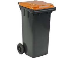 Minicontainer 120 liter grijs met oranje deksel