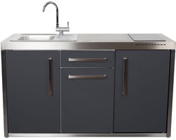 Minikeuken BeNeLux Stengel MO150 S voorgemonteerde metalen outdoor keuken met koelkast - inductie kookplaat - water en electriciteits aansluiting inclusief alle toebehoren - Lei Grijs