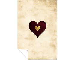 Minimalistisch hart met gouden kern - Liefde buitenposter - Tuinkunst hart - Minimalisme - Tuinaccessoires - Tuinschilderijen - tuinposter 50x75 cm