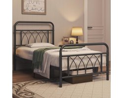 Minimalistisch metalen bedframe met hoog hoofdeinde | Eenpersoons-/tweepersoons bed 90 x 200 cm