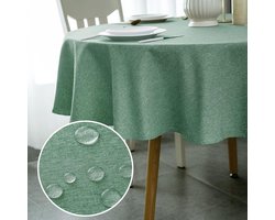 Minimalistisch rond tafelkleed van polyester met lotuseffect - 180 cm - Waterafstotend en afwasbaar - Groene imitatielinnen voor eettafel, bruiloften en festivals