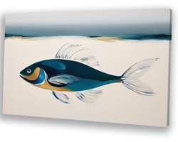 Minimalistisch schilderij van een vis - Vis wanddecoratie - Muurkunst dieren - Abstracte kunst - Modern schilderij - Schilderijen & posters - canvas 45x30 cm