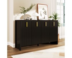 Minimalistisch Zwart Dressoir-Met Gouden Handgrepen-Verstelbare Scheidingswanden-Flexibele Opberglossing met Elegant Design-Zwart