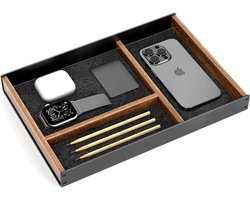 Minimalistische Houten Bureau Organizer met Lade - Walnoot Stijl Opbergbak voor Telefoon, Sleutels en Kleinere Accessoires