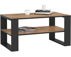 Minimalistische Houten Salontafel met Legplank – 92 x 45 x 53 cm – Modern Design in Handgemaakt Eiken en Zwart