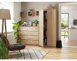 Minimalistische Kantoor- en Woonkamer Boekenkast 80x35x180 cm met 8 Planken en 2 Deuren – Duurzame Laminated Garderobekast voor Kantoor, Slaapkamer of Kinderkamer – Sonoma Eiken
