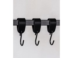 Minimalistische Kapstok Haken - Set van 3 - Zwart - Staal en Leer