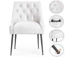 Minimalistische luxe eetkamerstoel van PU-leer - Gestoffeerde stoel - Wit - Geschikt voor keuken, woonkamer en eetkamer