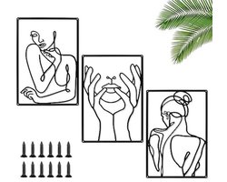 Minimalistische Metalen Muursculpturen Set van 3 voor Woonkamer en Slaapkamer