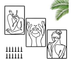 Minimalistische Metalen Muursculpturen Set van 3 voor Woonkamer en Slaapkamer