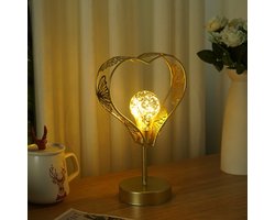 Minimalistische Nachtlamp Bureaulamp - LED batterij-aangedreven lamp, decoratief ijzeren nachtkastje accessoire voor slaapkamer, café en restaurant, elegante sfeerverlichting voor licht luxe tafeldecoratie (Hartvormig model)