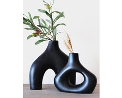 Minimalistische Scandinavische Donut Vazen Set van 2 - Witte Keramische Decoratie voor Tafel en Woonkamer