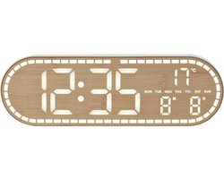 Minimalistische stijl klok, woonkamer/eetkamer decoratieve klok, multifunctionele elektronische klok, slaapkamerklok, datum/week/temperatuur, vier niveaus helderheid dimbaar, grote klok nachtlamp, houtnerf imitatie kleur stijl