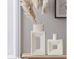 Minimalistische vierkante zwarte keramische vaas set van 2 - Boho woondecoratie voor woonkamer, tafel en schoorsteenmantel