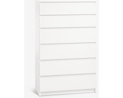 Minimalistische Witte Ladekast - 6 lades - Opbergkast - Sokkenkast - Kleding kast - Breedte: 80 cm, Hoogte: 129 cm, Diepte: 40 cm