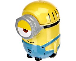 Minions eierdopje met zoutvaatje keramiek - geschenkverpakking - blauw-geel - 7 x 7 x 9,5 cm