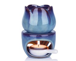 Minis Gifts Keramische Tulpen Geurbrander | Theelichthouder & Waxmelter Blauw Design | Cadeau Verjaardag Moederdag Vaderdag Kerst Nieuwe Woning