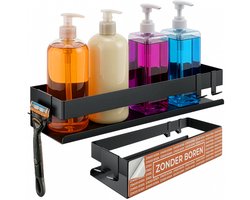 Minismus Doucherek Zonder Boren Zwart - Wandmand Doucherekje hangend voor douche zelfklevend - 3 montageopties