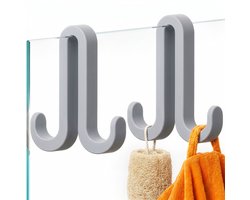 Minismus Handdoekhaak Zonder Boren - Dubbelzijdig voor Glazen Douchewand - Grijs - 2 Stuks