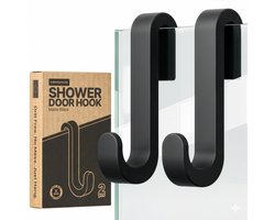 Minismus Handdoekhaak Zonder Boren - Glazen Douchewand - Zwart - 2 Stuks