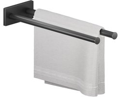 MINISMUS Handdoekhouder Zwart – Roestvrij Handdoekrek met Dubbele Armen en Antislip Eindstop – Voor 2 Handdoeken, Sneldrogend – Eenvoudige Montage op Elke Muur – Badkamer Handdoekstang