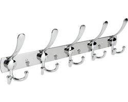 Minismus Kapstok Wandkapstok voor aan de muur met 15 Zilveren RVS Haken - Kledinghanger Kapstokhaken Hangend Kledingrek Wandrek - Inclusief Bevestigingsmateriaal en Zilverkleurige Wandhaken - Ideaal voor Keuken, Hal en Slaapkamer