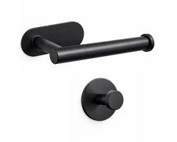 Minismus WC Rolhouder Zwart inclusief handdoekhaak zelfklevend - Toiletrolhouder Zelfklevend Zonder Boren - Closetrolhouder Ideaal Voor Badkamer en Toilet