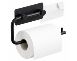 Minismus WC Rolhouder Zwart - Zefklevende Toiletrolhouder Wandmontage Bevestig met Plakstrip - Met Verstelbare Arm