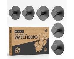 Minismus Zelfklevende Wandhaken Handdoekhaakjes Set van 6 – Zwarte Ronde Haken Zonder Boren voor Handdoeken en Accessoires