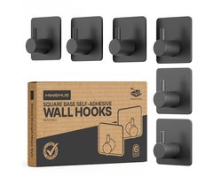 Minismus Zelfklevende Wandhaken Handdoekhaakjes Set van 6 – Zwarte Vierkante Haken Zonder Boren voor Handdoeken en Accessoires