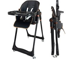 Miniza - Eetstoel Baby - Kinderstoel Inklapbaar - Peuterstoel - Stoelverhoger - Kinderstoel - Wieltjes - Zwart