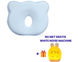 Minnia - Ergonomisch Babykussen - Memory Foam Babykussen - Tegen plat achterhoofd - Baby Steunkussen - Kraamcadeau - Blauw - MET GRATIS WHITE NOISE MACHINE