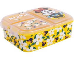 Minnie Mouse Broodtrommel Kind – 3-vaks Lunchbox – 900 ml – BPA-vrij – Stevig & Lekvrij – Gele Bloemenprint – Disney Design
