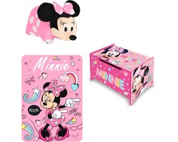 Minnie Mouse slaapkamerset; speelgoedkist, kussen en fleecedeken