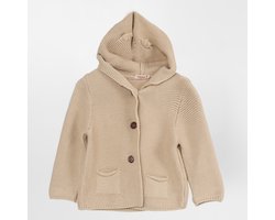 Minora Baby Gebreid Vest met capuchon konijn- Baby kleding jongens en meisjes- Jongen Winterjas-Hoogwaardige Baby vest-Beige 9 Maanden/74- Kraamcadeau - Babyshower, Newborn- Sinterklaas