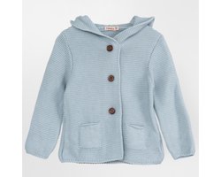 Minora Baby Gebreid Vest met capuchon konijn- Baby kleding jongens en meisjes- Jongen Winterjas-Hoogwaardige Baby vest-Blauw 9 Maanden/74- Kraamcadeau - Babyshower, Newborn- Sinterklaas