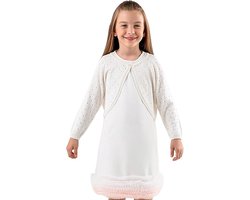 Minora Baby /Kind Bolero- Meisjes Bolero met Lange Mouw- Knoopdetail bij de Kraag-Feestjurk-Wit- 5/6 Jaar-Sinterklaas cadeautjes