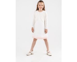 Minora Gebreid Meisjesvest - Baby kleding Bolero-Knoopsluiting - Ronde Hals - Lange Mouwen - Kort Lichaam- Dagelijks En Speciale Gelegenheden-Meisjesmode-FeestjurkWit met Hart- 3/4 Jaar-Sinterklaas cadeautjes