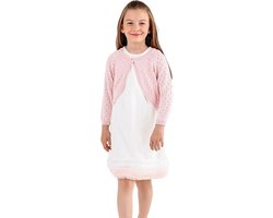 Minora Gebreid Meisjesvest- Bolero Knoopsluiting-Meisjesmode - Ronde Hals Lange Mouwen - Kort Lichaam- Dagelijks En Speciale Gelegenheden-Feestjurk-Roze- 7/8 Jaar-Sinterklaas cadeautjes