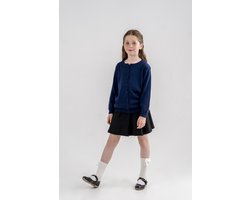 Minora kinderkleding meisjes-7 Jaar-Gebreide Jas - Cardigan voor Meisjes en Jongens- Hoogwaardige Baby Kleding- Ronde Hals Vest- lange mouwen-Marine blauw-Sinterklaas cadeautjes