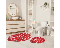 miqna Monstera Leaf Badmatset 2-delig Antislip Badmatset Wasbare Badmatset Oranje (Revers Oranje, 60 x 100 cm - 50 x 60 cm)