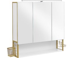 MIRA Home - Badkamerkast - Spiegel met verlichting - Wit - Goud - Spaanplaat - Staal - Glas - 11x70x70