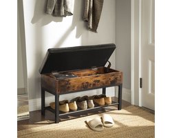 MIRA Home - Bank - Schoenen bank - Bruin - Zwart - Kunstleer - Metaal- 40x40x60