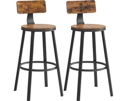 MIRA Home - Barkruk - Keukenstoel - Set van 2 - Bruin/zwart - Metaal - 37x46,5x99